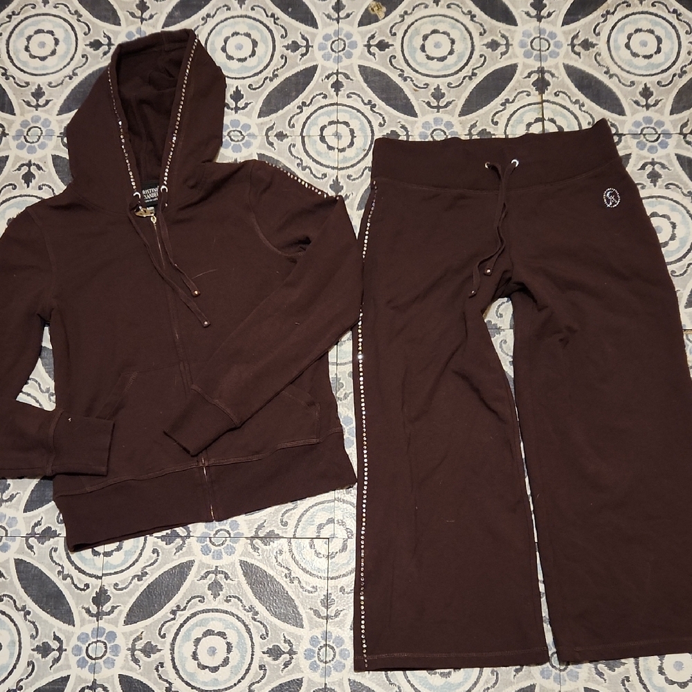 Christine Alexander Chocolate Brown Gem Hoodie With Pant Set